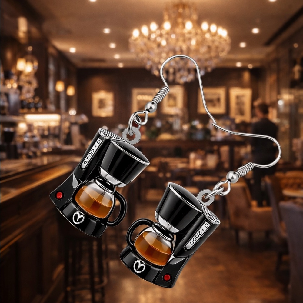 Black Coffee Maker Earrings